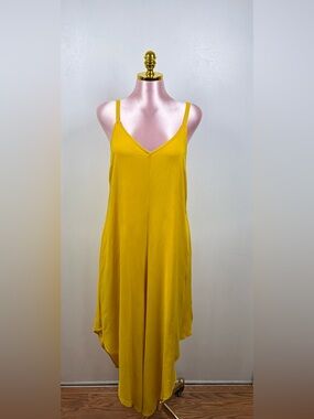 MSK Yellow Wide Leg Jumpsuit Strappy Back Sleeveless Rayon Flowy Size M